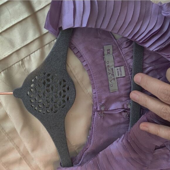 Calypso st. Barth lavender dupioni silk cocktail dress pleated collar size xs - Picture 5 of 6